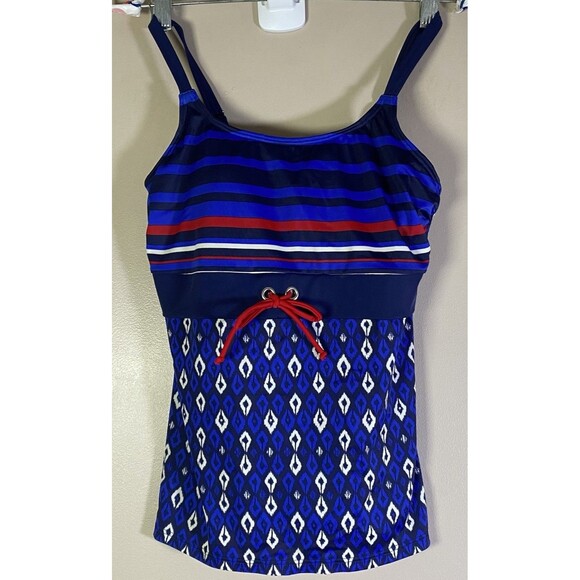 Amoena Swimsuit Tankini Blue & White & Red  UV Swimwear Size 8B Cup Style 71281 - Picture 1 of 14